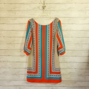 Boutique Brand Pink Owl Vibrant MOD Shift Dress in Orange and Teal Size Large